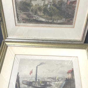 Pair Antique Print Etchings New York 1850- Landscape With Wooden Frames