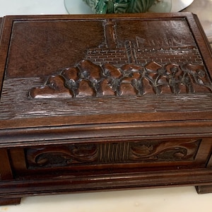 Vintage Wooden Hand Carved Lighthouse design Jewelry Box. #04#