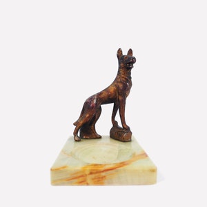 Vintage Marble Tray with a Bronze-painted Wolf Statue #18#