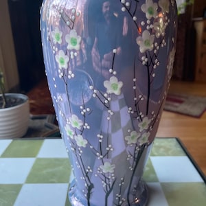 Japanese Nippon Blue Vase With Floral Pattern 12”