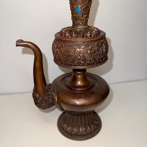 Antique Tibetan Bumpa Buddhist Ritual Prayer Copper Brass Fat Lamp 19th Century