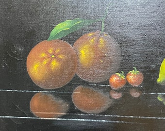 サイン入りフルーツ静物油絵、金枠木製フレーム、24x21 - Etsy 日本