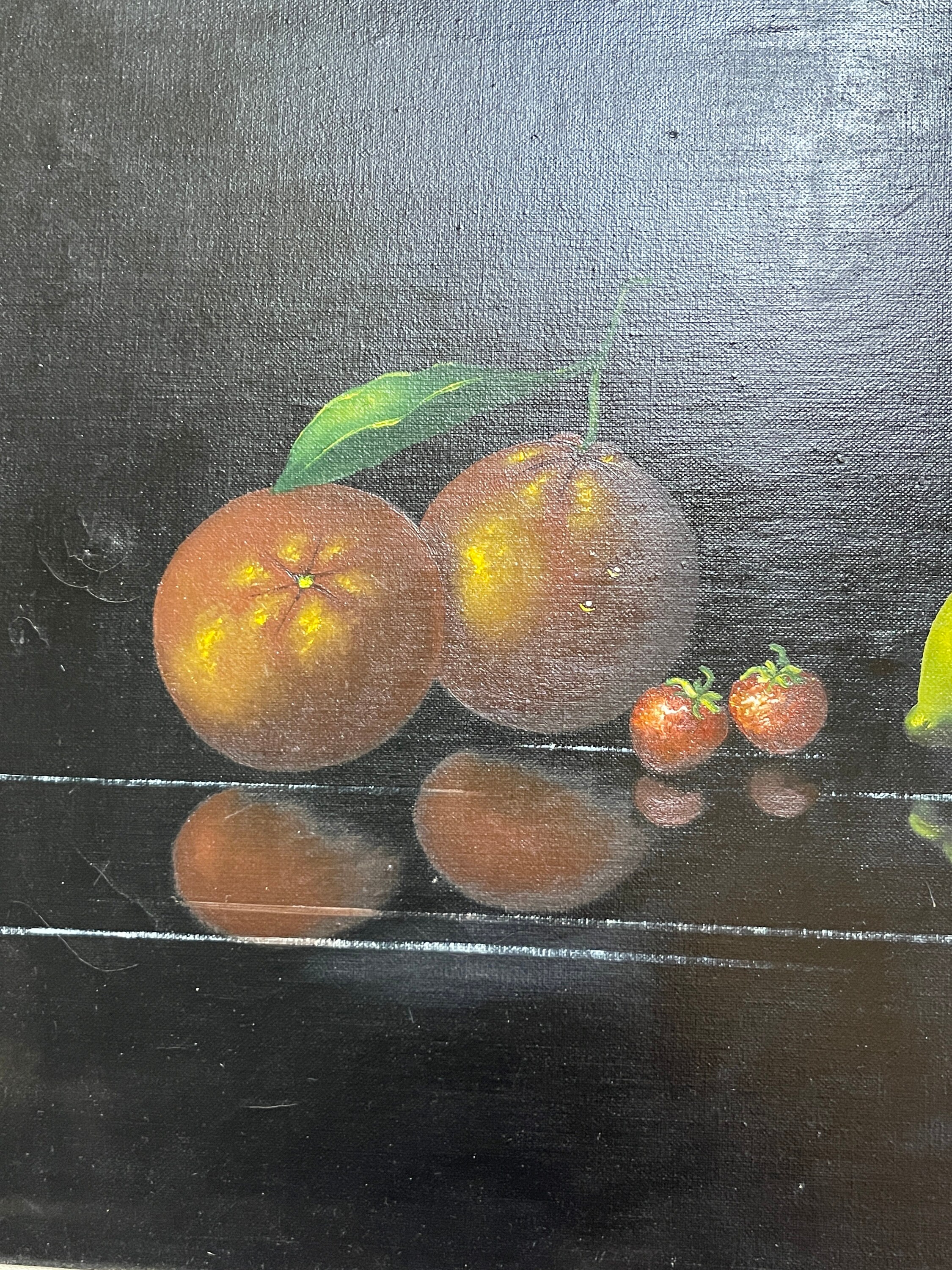 サイン入りフルーツ静物油絵、金枠木製フレーム、24x21 - Etsy 日本