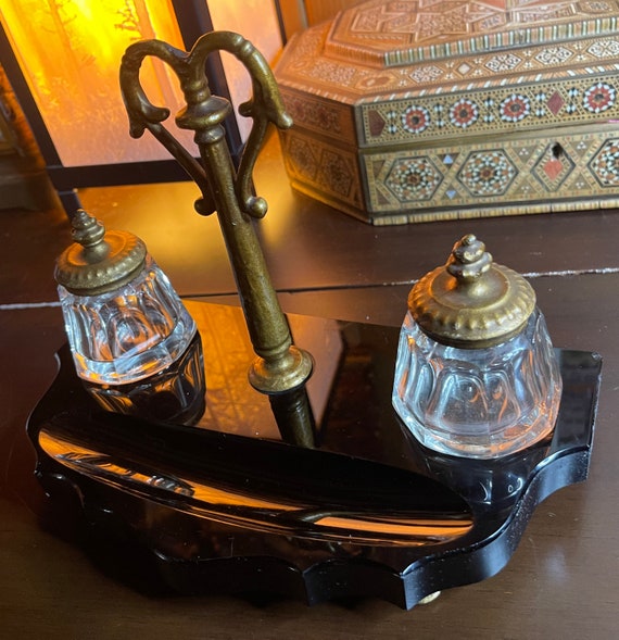 クリスタルガラスとブロンズのダブルインク壺 - Etsy 日本
