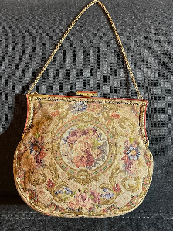 Antique Tapestry Women Hand Bag Floral Design