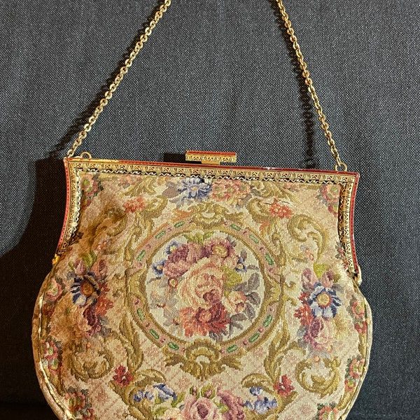 Bolso de mano de mujer tapiz antiguo diseño floral