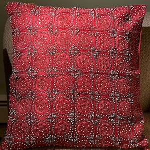 Vintage Decorative Red Color Pillow designed with white Beads and small Mirrors.#04#