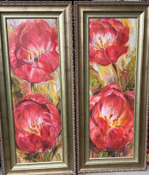 アンティーク額絵 英国製 大きめ ゴールド金縁額絵 花 あやめ