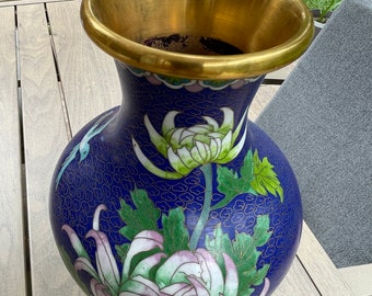 VTG 真鍮製中国七宝焼き 青とカラフルな花の花瓶 12 1/3” - Etsy 日本