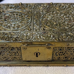 Antique Art Nouveau Brass Jewelry Box By Erhard & Sohne Germany