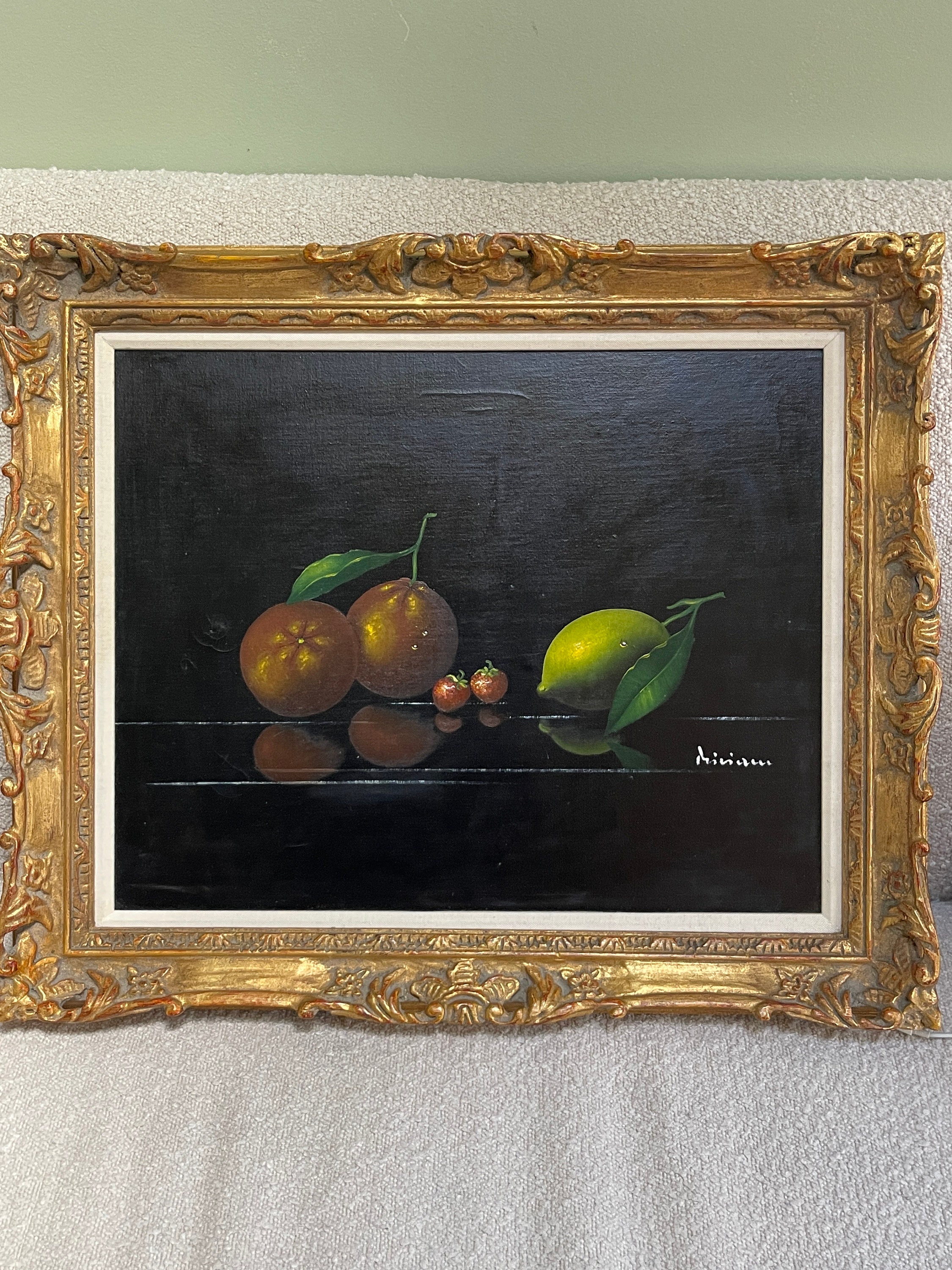 果物の静物 油彩画 木製フレーム付き サイン入りフルーツ静物油絵、金枠木製フレーム、24x21 - Etsy 日本