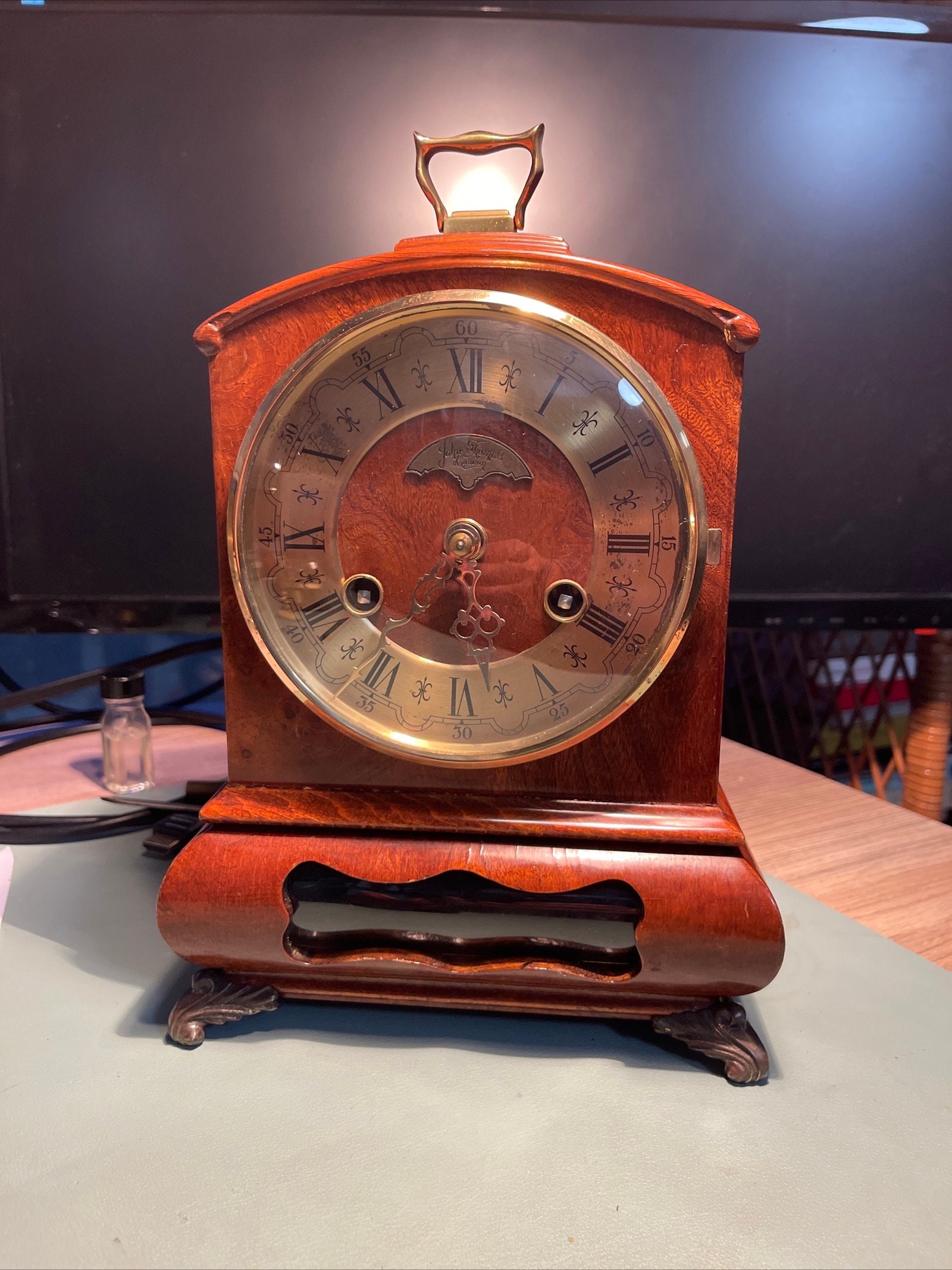 Vintage Nautical Clock, Sessions Ships Wheel, Wood Shelf Clock