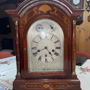 Antique Mechanical Mantle Clock Wooden Decorative Case Triple Musical System