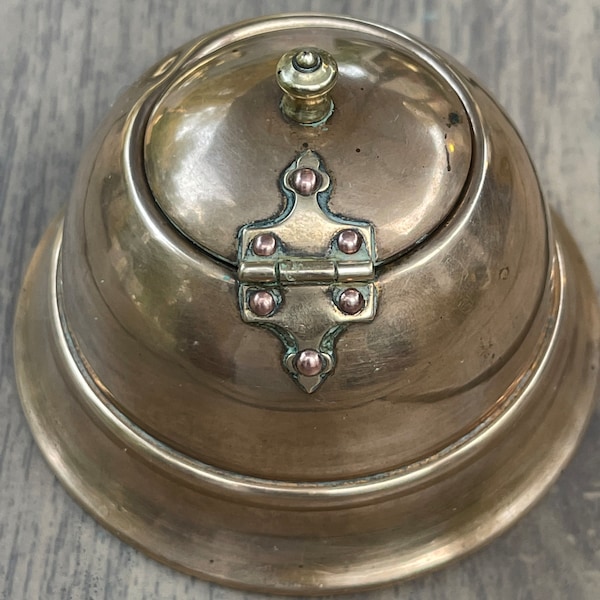 Antiqued Brass Inkwell with Removable Porcelain Bowl