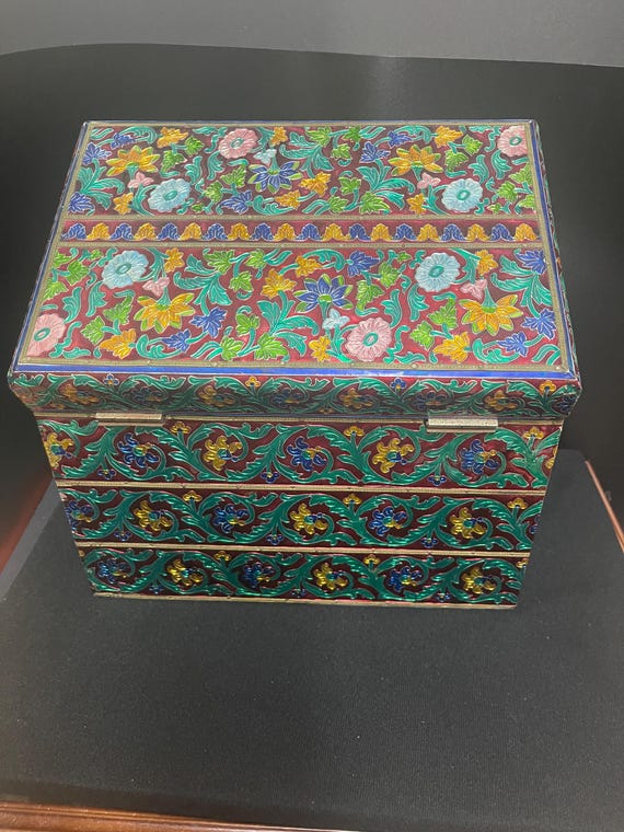 ヴィンテージ七宝焼きスタイルの手作り装飾ジュエリーボックス