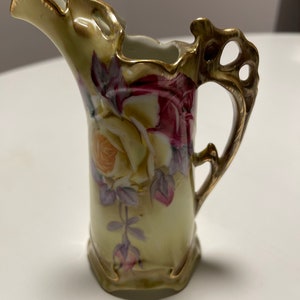 Vintage Nippon Creamer Pitcher Handgeschilderd Geel & Roze Rozen Goudtint Trim #16 #