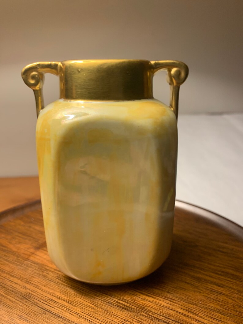 Antique Nippon Two Handle Gold Folded Yellow/&Gold Colors design 4 12\u201d inches