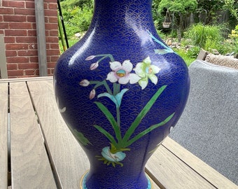 VTG 真鍮製中国七宝焼き 青とカラフルな花の花瓶 12 1/3” - Etsy