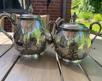 Wilcox Silver Plated Art Deco Serving Teapot and Sugar Bowl