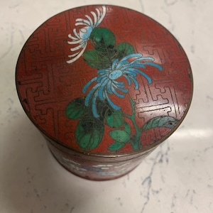 Antique Chinese Cloisonne Enamel Copper Flower Cloisonne Trinket Box #07#