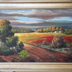 Oil Painting Landscape and Gilded  Wood Frame Signed by Artist. 31” X 43”