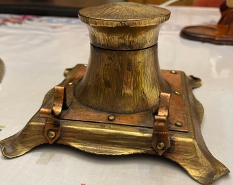 Vintage Handmade Unique Brass&Copper Inkwell With Pen Holder