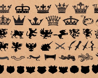 50 x Heraldic Elements Clipart/Heraldry Clipart/Crown Clipart/Medieval Clipart/Printable/SVG file,eps,jpg,png