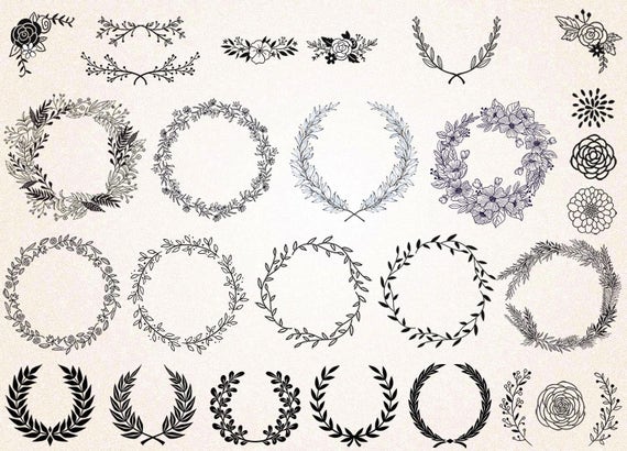 Download Vintage Laurel Wreath svg/Black and White Wreath/Floral | Etsy