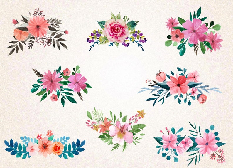 Download Watercolor floral bouquets SVG PNG/watercolor flowers | Etsy