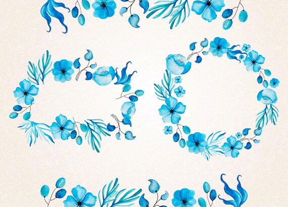 Watercolor Blue Flowers Clipart/Watercolor Floral | Etsy