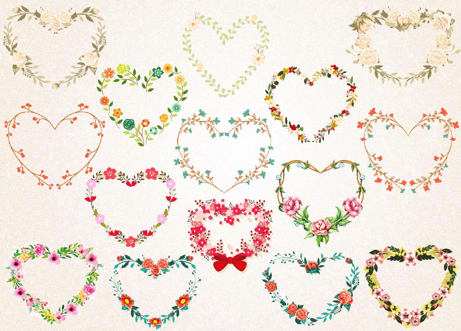 Download Heart Floral Wreath Clipart/Heart Shaped Floral Frame SVG,PNG 300 ppi/Instant Download/Love ...