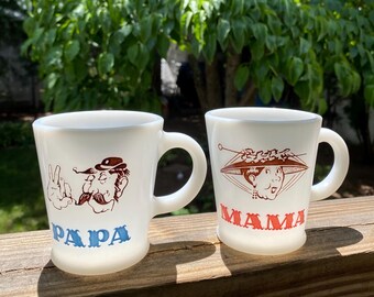 Vintage Papa and Mama Milk Glass Mugs - New Mom and Dad or Mother and Father Gifts