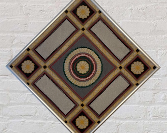 Vintage Mosaic Tile Corner Hung Needlepoint 22 inch Framed Wall Art