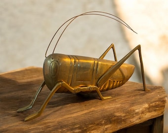 Vintage Brass Grasshopper Bug Wire Antennae with Good Detail from Mold, Movable Rear Legs