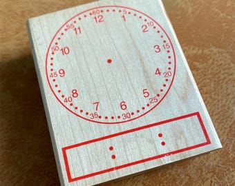 Vintage Time Clock Digital Analog Practice Worksheets Lesson Art Stamp - Rubber Stampede - Made in USA Berkeley, CA