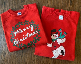 Vintage 90’s Xmas USA Made Sweatshirt 2 Pack - Frosty the Snowman and Christmas Wreath Unisex XL
