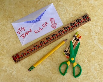 Vintage Children’s Wooden Locomotive Steam Train Engine Counting Ruler Inches Only