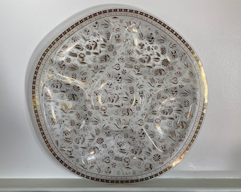 Vintage Georges Briard guldapplikation texturerat glas delat serveringsfat