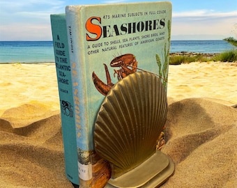 Vintage Solid Brass Scallop Shell Bookends - Seaside Beach Decor
