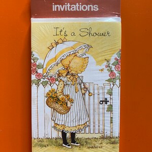 Vintage American Greetings Forget Me Not Yellow Genderneutraal Paraplu Shower Uitnodigingen 8 kaarten en enveloppen
