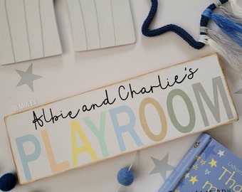 Personalised playroom sign- childrens playroom door sign- freestanding playroom sign- colourful wall sign - playroom decor - play all day