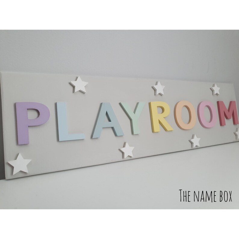 Playroom sign childrens playroom door sign kids colourful wall sign personalised name plaque playroom decor image 4