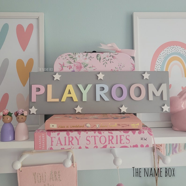 Playroom sign childrens playroom door sign kids colourful wall sign personalised name plaque playroom decor image 2