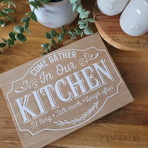 Come gather sign kitchen sign farmhouse kitchen sign rustic home decor wooden signs for the home image 1