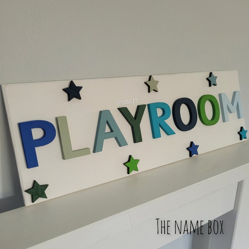 Playroom sign childrens playroom door sign kids colourful wall sign personalised name plaque playroom decor image 3