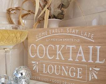 Cocktail lounge sign - home bar sign - farmhouse style sign - rustic home decor - wooden signs for the home