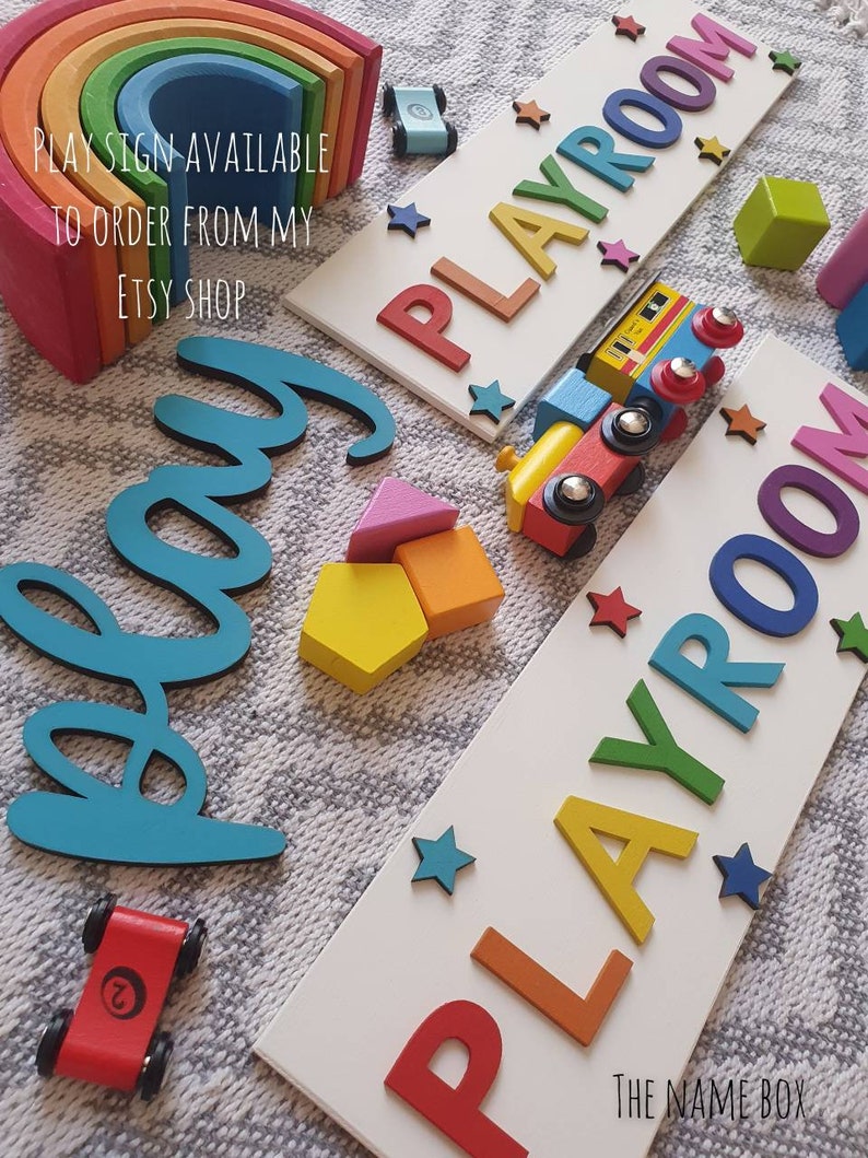 Playroom sign childrens playroom door sign kids colourful wall sign personalised name plaque playroom decor image 1