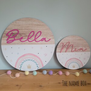 Rainbow Name Sign children's door sign wooden nursery decor playroom decor personalised gift circle name plaque image 5