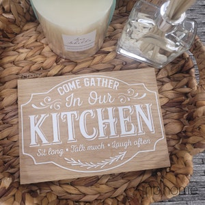 Come gather sign kitchen sign farmhouse kitchen sign rustic home decor wooden signs for the home image 3