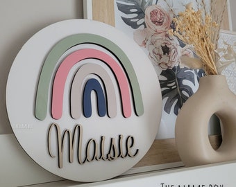 Rainbow Name Sign- children's door sign- wooden nursery decor - playroom decor - personalised gift - circle name plaque